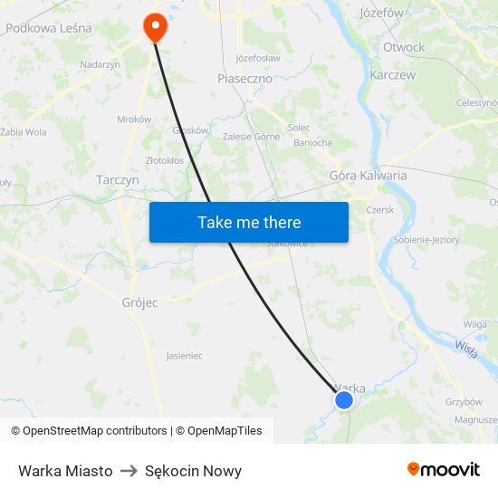 Warka Miasto to Sękocin Nowy map