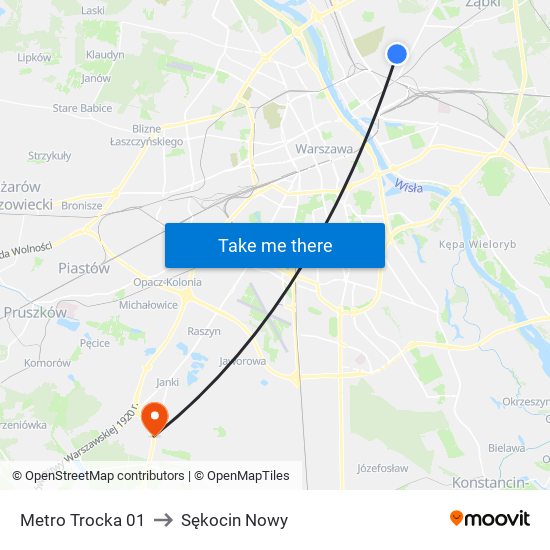 Metro Trocka 01 to Sękocin Nowy map