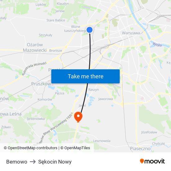 Bemowo to Sękocin Nowy map