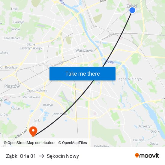 Ząbki Orla 01 to Sękocin Nowy map