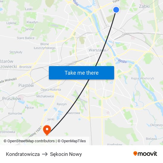 Kondratowicza to Sękocin Nowy map