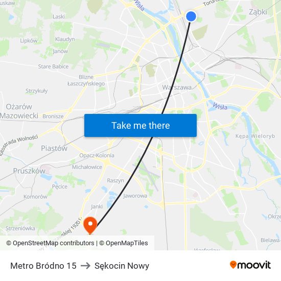 Metro Bródno 15 to Sękocin Nowy map