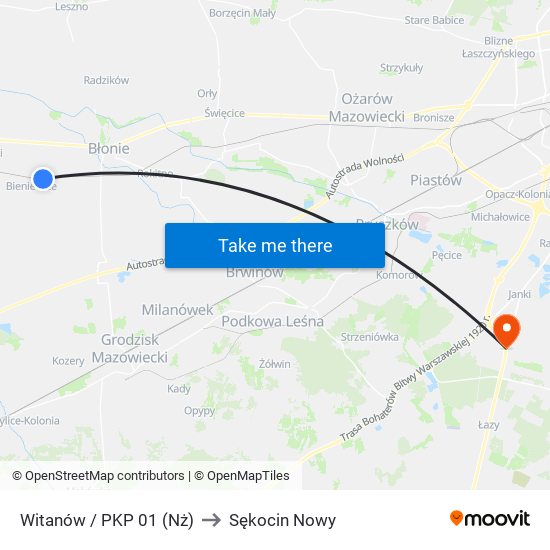 Witanów / PKP 01 (Nż) to Sękocin Nowy map