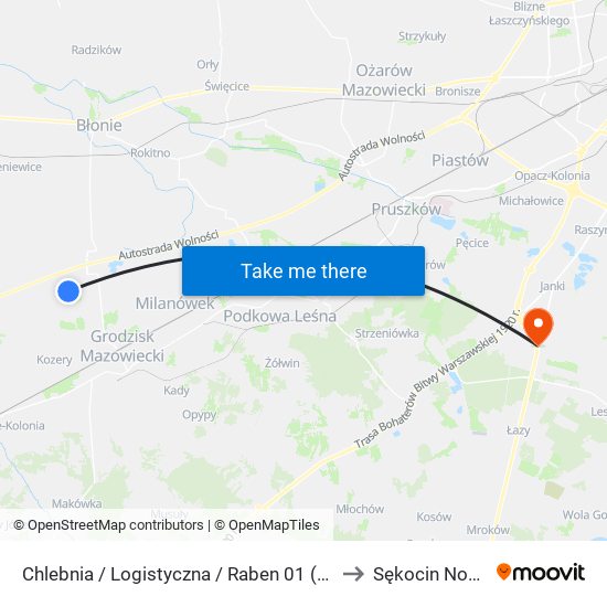 Chlebnia / Logistyczna / Raben 01 (Nż) to Sękocin Nowy map