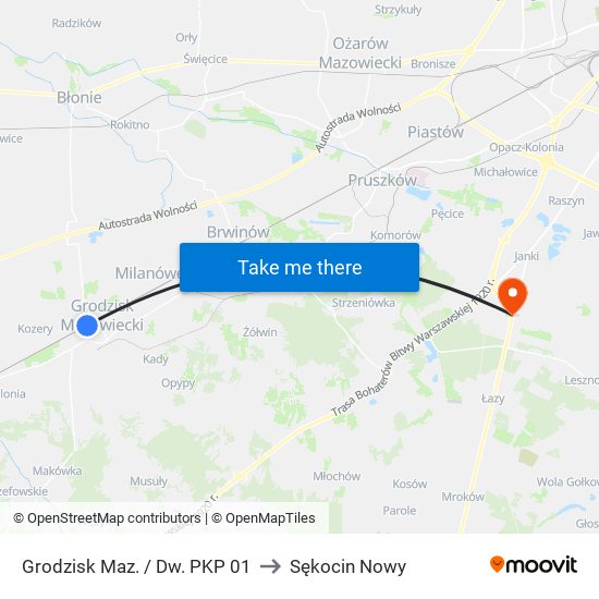 Grodzisk Maz. / Dw. PKP 01 to Sękocin Nowy map