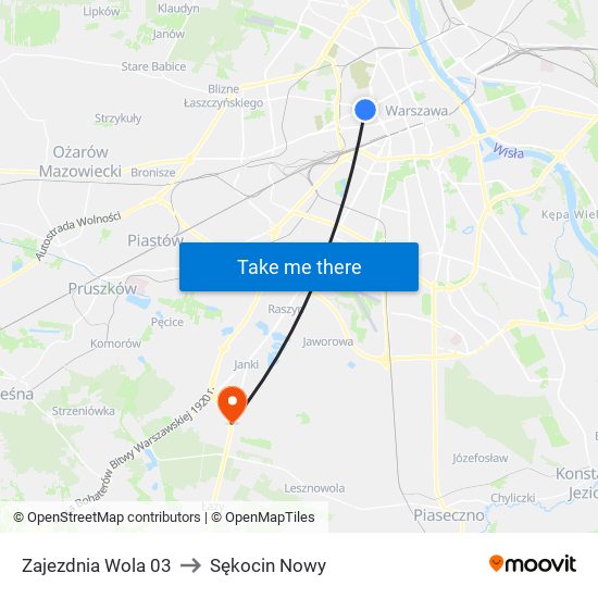 Zajezdnia Wola 03 to Sękocin Nowy map