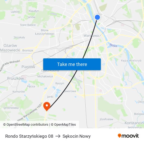 Rondo Starzyńskiego 08 to Sękocin Nowy map