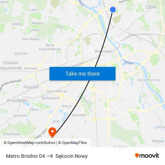 Metro Bródno to Sękocin Nowy map