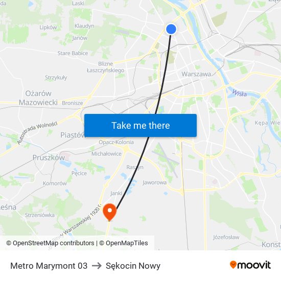 Metro Marymont 03 to Sękocin Nowy map