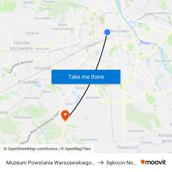 Muzeum Powstania Warszawskiego 06 to Sękocin Nowy map