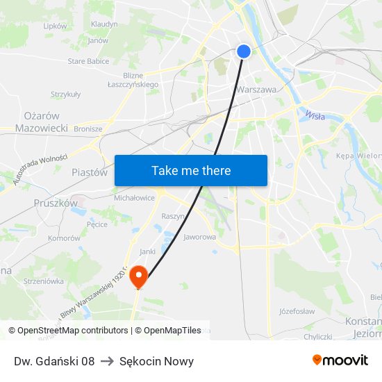 Dw. Gdański 08 to Sękocin Nowy map