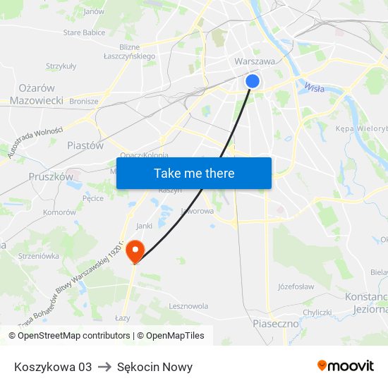 Koszykowa to Sękocin Nowy map