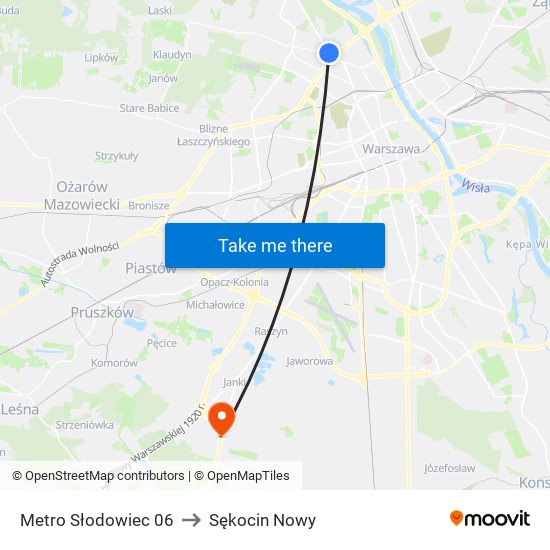 Metro Słodowiec 06 to Sękocin Nowy map