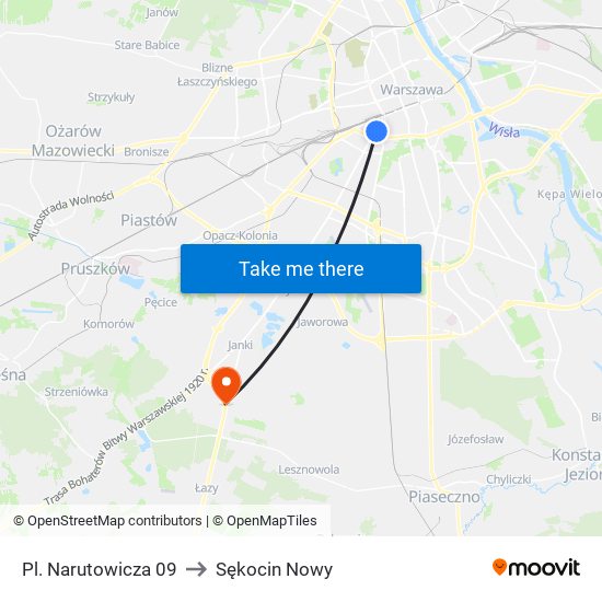 Pl. Narutowicza 09 to Sękocin Nowy map