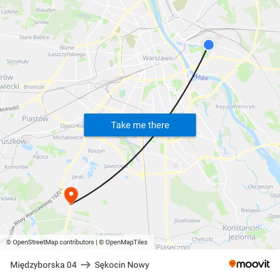 Międzyborska to Sękocin Nowy map