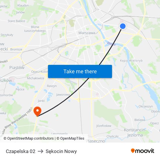 Czapelska to Sękocin Nowy map