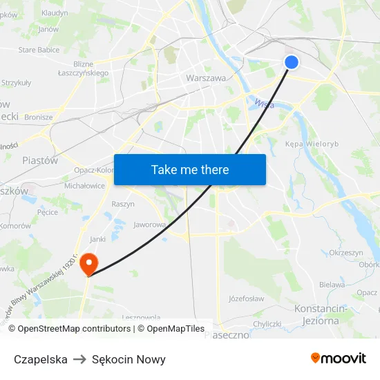 Czapelska to Sękocin Nowy map