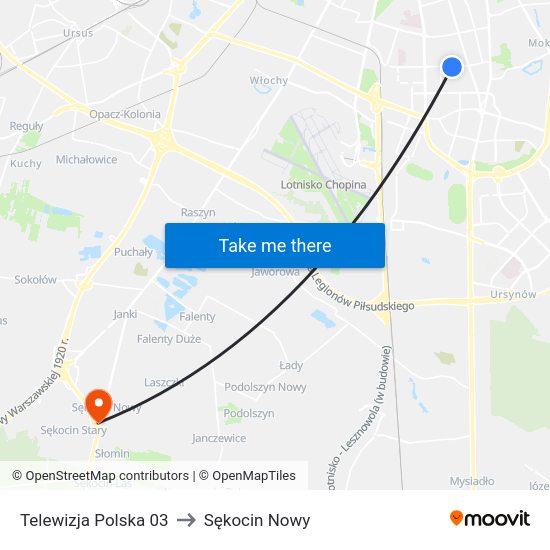 Telewizja Polska to Sękocin Nowy map