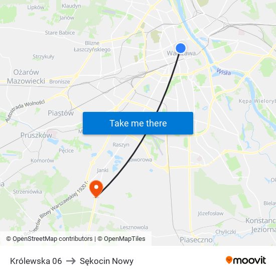 Królewska 06 to Sękocin Nowy map