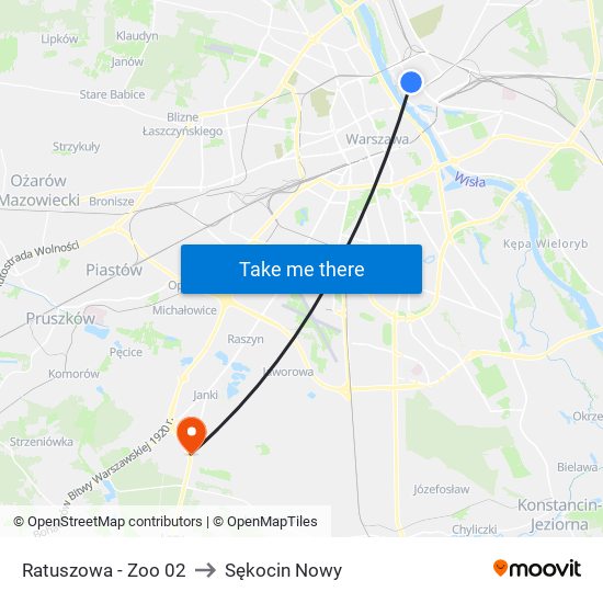 Ratuszowa - Zoo 02 to Sękocin Nowy map