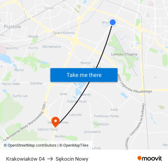 Krakowiaków 04 to Sękocin Nowy map