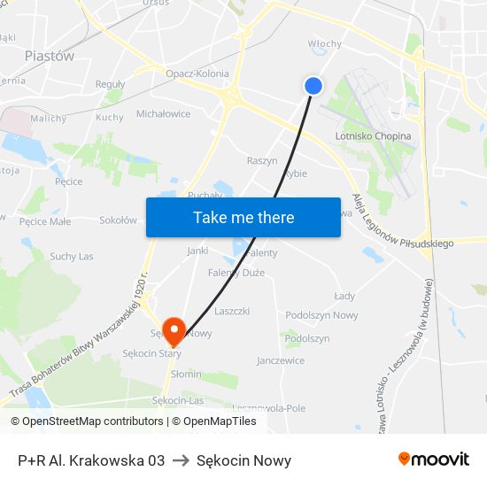 P+R Al. Krakowska 03 to Sękocin Nowy map