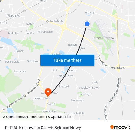 P+R Al. Krakowska 04 to Sękocin Nowy map