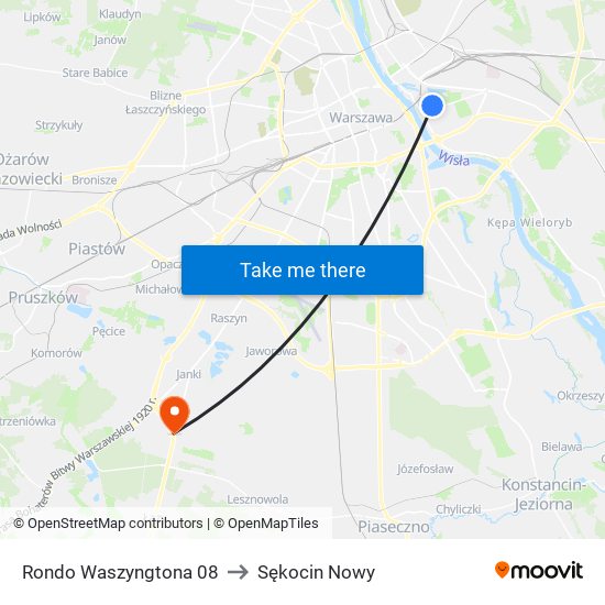 Rondo Waszyngtona 08 to Sękocin Nowy map