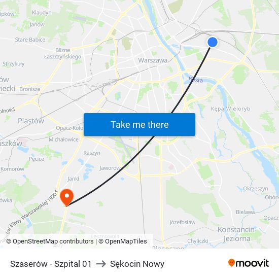 Szaserów - Szpital 01 to Sękocin Nowy map