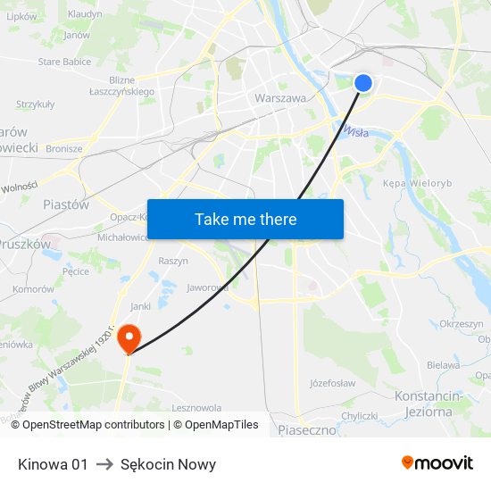 Kinowa 01 to Sękocin Nowy map