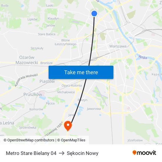 Metro Stare Bielany 04 to Sękocin Nowy map