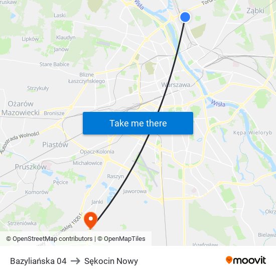 Bazyliańska 04 to Sękocin Nowy map