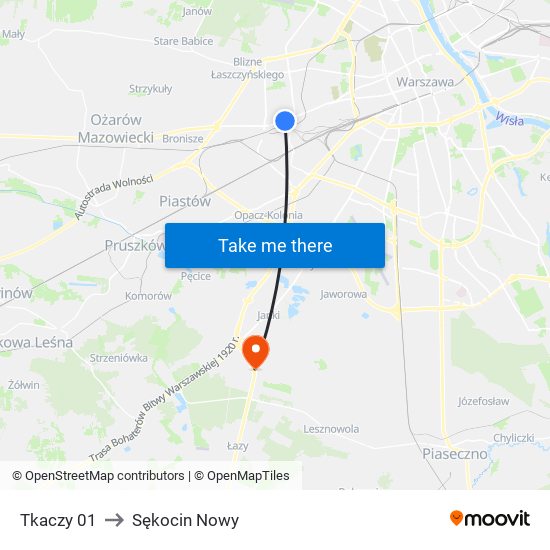 Tkaczy to Sękocin Nowy map