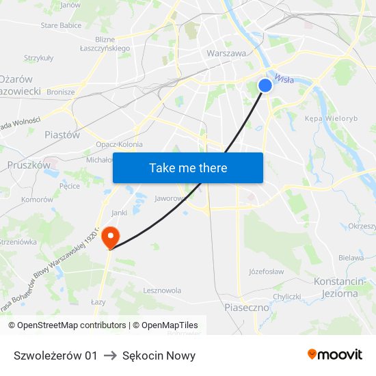 Szwoleżerów 01 to Sękocin Nowy map