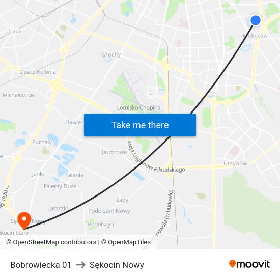 Bobrowiecka 01 to Sękocin Nowy map