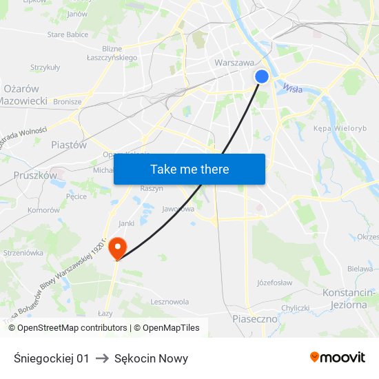 Śniegockiej 01 to Sękocin Nowy map