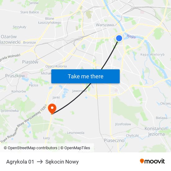 Agrykola to Sękocin Nowy map