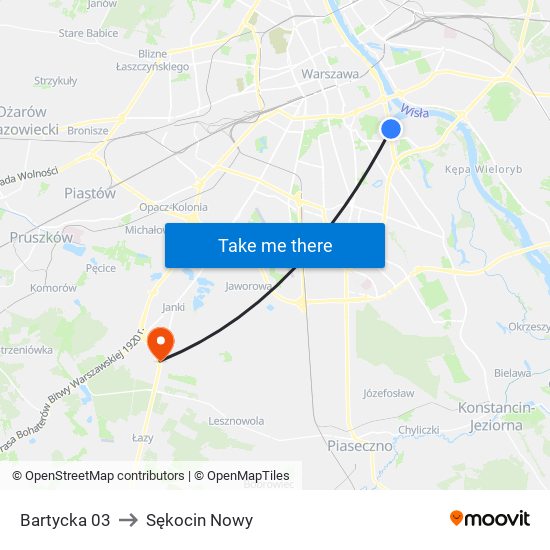 Bartycka to Sękocin Nowy map