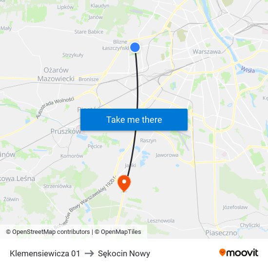 Klemensiewicza 01 to Sękocin Nowy map