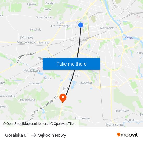 Góralska to Sękocin Nowy map