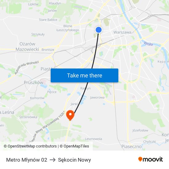 Metro Młynów 02 to Sękocin Nowy map