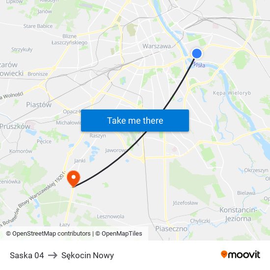 Saska to Sękocin Nowy map