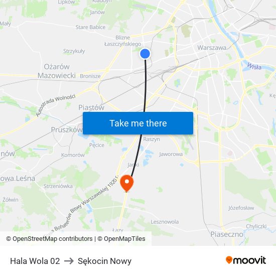 Hala Wola 02 to Sękocin Nowy map