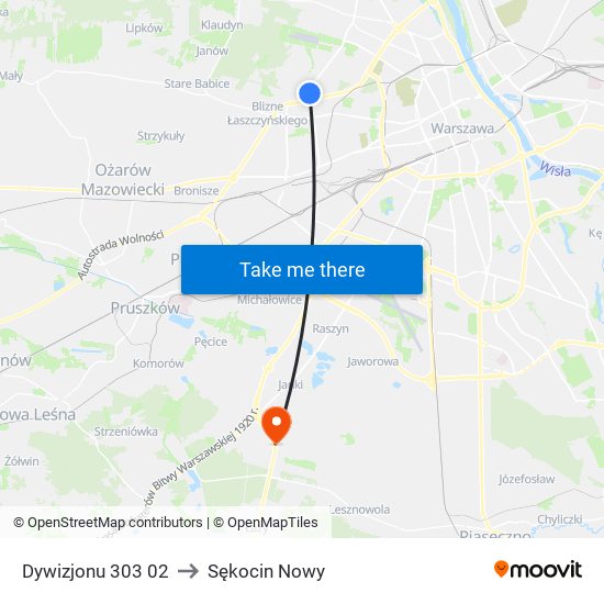 Dywizjonu 303 02 to Sękocin Nowy map