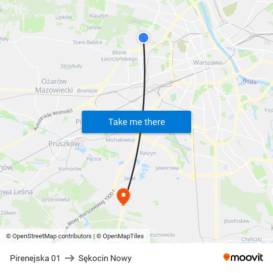 Pirenejska 01 to Sękocin Nowy map