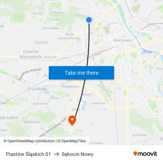 Piastów Śląskich 01 to Sękocin Nowy map