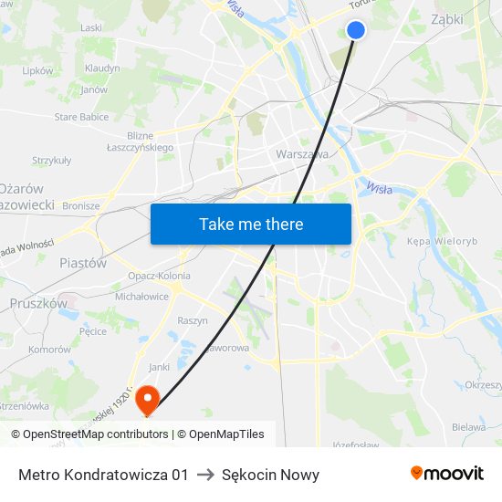 Metro Kondratowicza 01 to Sękocin Nowy map