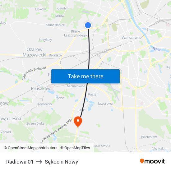 Radiowa 01 to Sękocin Nowy map