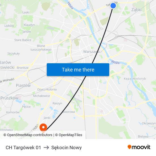 CH Targówek to Sękocin Nowy map