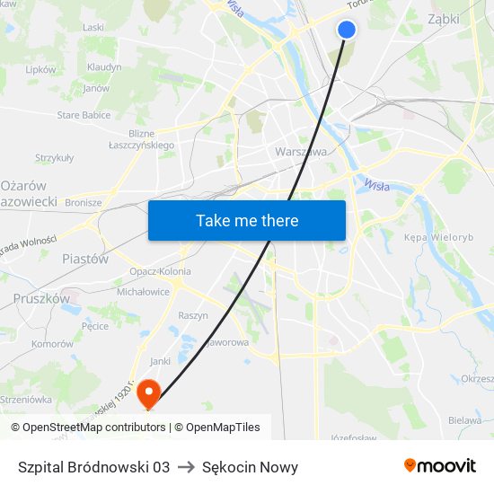 Szpital Bródnowski to Sękocin Nowy map